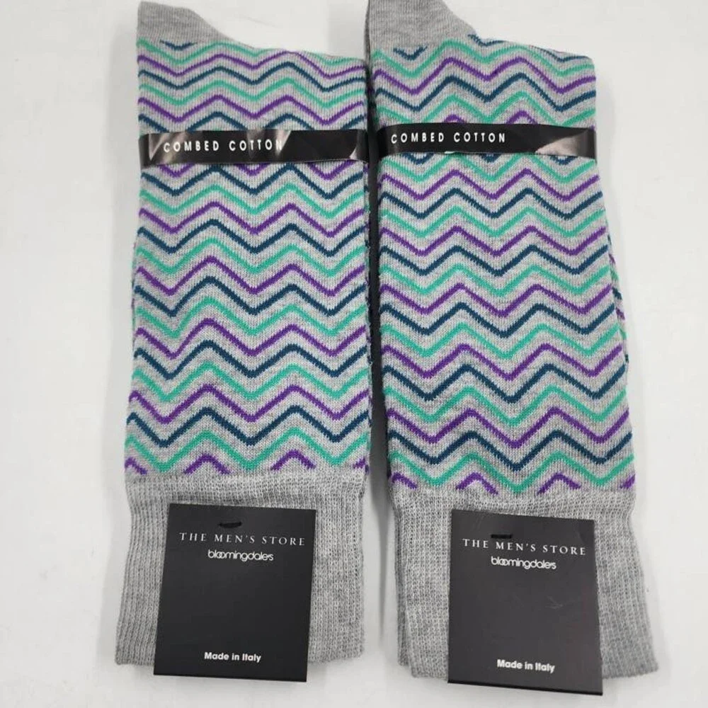 The Men's Store at Bloomingdale's Mini Zigzag Socks Grey Multi - 2 Pairs OS